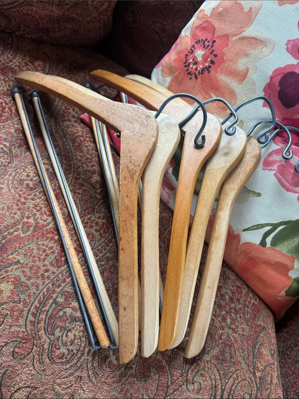Vintage wooden coat hangers for suits & pants skirts, antique Set of 5